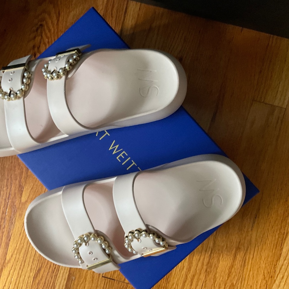 Stuart Weitzman pearl buckle slide